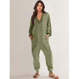 ANRABESS Jumpsuits for Women 2024 Fall Long Sleeve Casual Loose Fit Romper Lounge One Piece Pajamas Outfits Jumper Pea Small