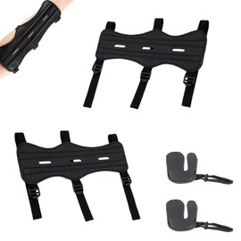 PHMING 2 Pieces Arm Guards Archery Double Layer Design Sports Arm Guard Set Leather Universal Archery Forearm Protector with Finger Guard for Shooting Training Competition