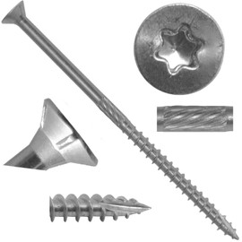 #10 x 3-1/2" Silver Star Stainless Steel Wood Screw Torx/Star Drive Head - Grade 305 Stainless Steel Torx/Star Drive Wood Screws - (1 Pound - 64 Approx. Screw Count)