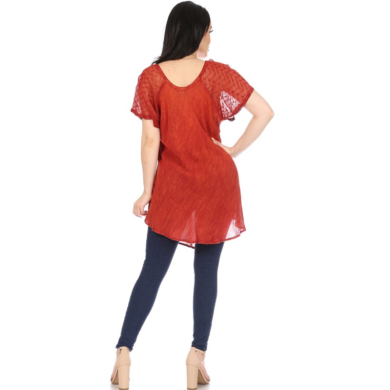 Sakkas Ellie Sequin Embroidered Cap Sleeve Round Neck Relaxed Fit