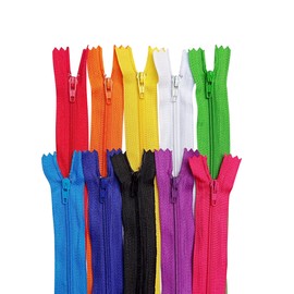 KGS Nylon Zipper for Sewing Crafts | 10 Assorted Colours | Size: 15 Inch / 38 cm | 10 Zippers/Pack | Multicolor Zippers for Sewing Supplies and Replacement in Bags, Pouches, Skirts, Dresses