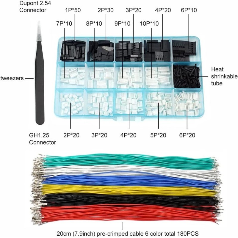 elechawk Gh1.25 To Dupont2.54 Connector Wire Set 180Pcs Electronics For