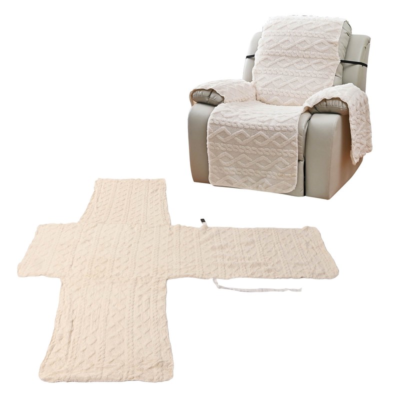 Recliner Chair Cover Thick T Shape Beige Anti Slip Reversible