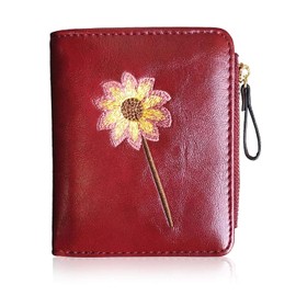 AOXONEL Womens RFID Small Compact Bifold Wallet,Cute Mini Zipper Card Coin Purse for Girls (Red)