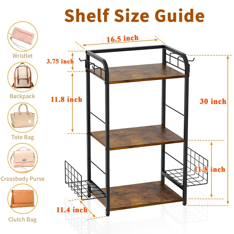 Purse Organizer with Side Hooks and Baskets for Purse Storage,