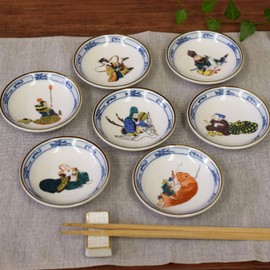 Dish Set, Stylish, Kutani Ware, Small Plates, Set of 7, Seven Lucky Gods, Ceramic, Japanese Tableware, Made in Japan