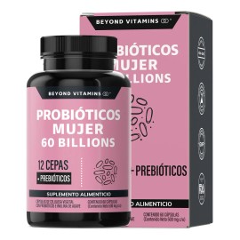 Probióticos Mujer 60 Billion + Prebióticos (prebiotic) + Inulina de Agave 12 Cepas Beyond Vitamins - Probióticos femeninos - Probióticos Vaginales Flora - Candida Cleanse Fibra - 60 Cápsulas
