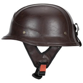 LNCHAO German Style M35 Handmade Leather Retro Motorcycle Helmet 1/2 Vintage Half Face Helmet for Adults Men & Women DOT Approved,Open Face Helmets for Cruiser Scooter Chopper (Cognac Brown,Medium)