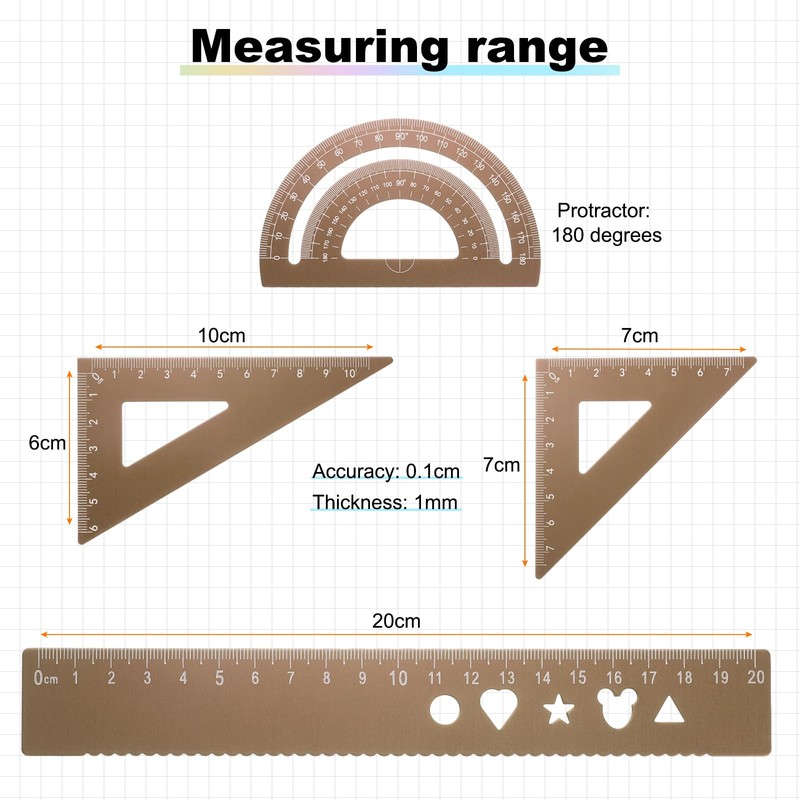 sourcing map 4pcs Triangular Ruler Set 20mm Aluminum Geometric Protractor
