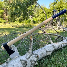 Kings County Tools Classic Italian Tree Felling Axe | 35" Long Straight Ash Wooden Handle | 8.75" Long Powder Coated Steel Head with 4.25" Striking Face