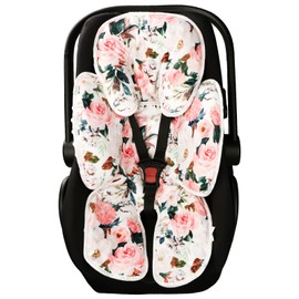 Baby Car Seat Head and Body Support Pillow, 2-in-1 Infant car seat Insert, Newborn Soft Cushion for Car Seat, Stroller, Bouncers, Pink Flower
