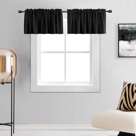 DONREN 12 Inches Long Black Valances for Windows - 2 Panels Blackout Window Valances for Basement with Rod Pocket (42 Inches Wide)
