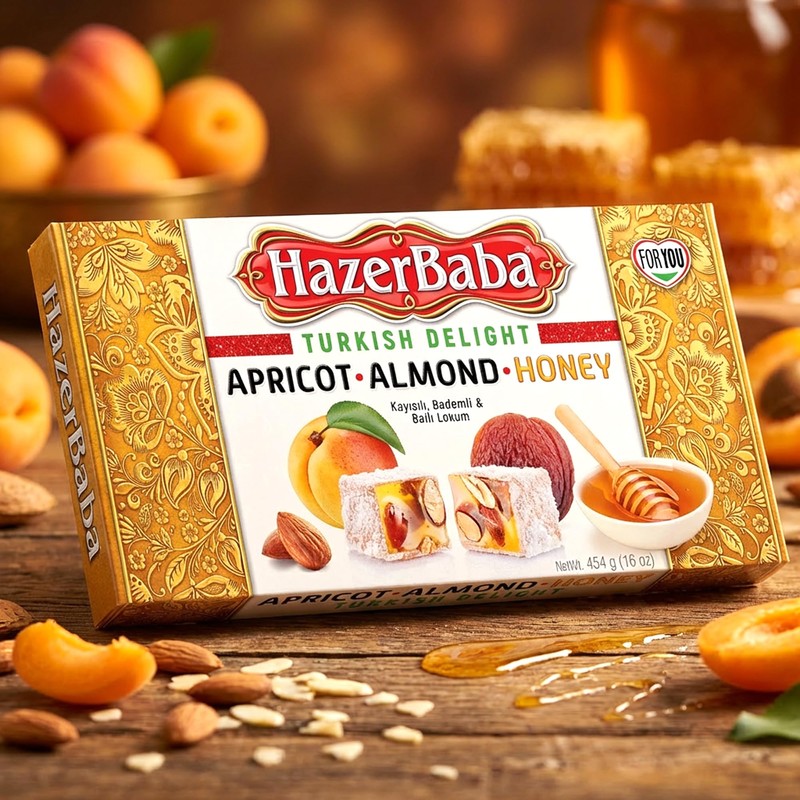 Hazer Baba Turkish Delight Candy with Apricot, Almond & Honey,