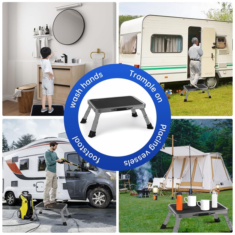 RV Step Stool Foldable 1-Step Ladder Sturdy Metal Stable Step