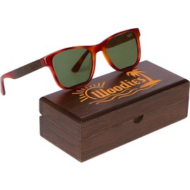 Woodies Retro Red Sunglasses, Polarized with Dark Green Lens and Real Walnut Wood Finish | 100% UVA/UVB Ray Protection