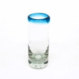 MexHandcraft Aqua Blue Rim 2 oz Tequila Shot Glasses (set of 6), Recycled Glass, Lead-free, Toxin-Free (Shot)
