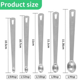 KIPTVO 5PCS Mini Measuring Spoons Set Stainless Small Teaspoon Micro Mg Scoop 1/64, 1/32, 1/16, 1/8, 1/4 TSP for Home for Cooking Baking Home Kitchen Measuring Tools Set
