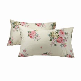 100% Cotton 400 Thread Count Pillow Case Set of 2, Standard Size Floral Pillow Covers for Sleeping, Breathable Easy to Wash