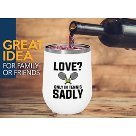Bubble Hugs Tennis White Edition Wine Tumbler 12oz - Love - Coach Smash Tennis Trinket Racket Racquetball Racquet Baseline