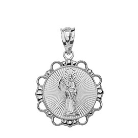 Saint Collection 925 Sterling Silver Santa Muerte (Grim Reaper) Round Charm Pendant