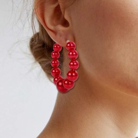 Pearl Hoop Earrings for Women Girls Large Red Black White Faux Pearl Earrings Wedding Christmas Jewelry Gifts