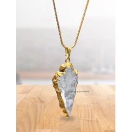 Clear Quartz Arrowhead Necklace for Men Women - Men's Necklaces Arrow Heads Healing Crystal Necklace - Gifts for Men, Teen Boys - Stocking Stuffers for Men (Gold Edged)