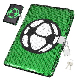 Tofficu Lockable Football Pattern Sequin Journal Diary Notebook Large Paper Planner for Writing Green