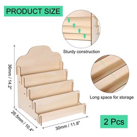PATIKIL Greeting Card Display Stand, 2 Pcs 4 Tiered Sticker Display Holder Portable Postcard Display Stand Wooden Greeting Card Display Rack for Card Photo, 11.8 x 10.4 x 14.2, Beige