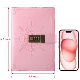 Kesote A5 Diary with Lock Leather Cover Lock Notebook Lined Notebook for Personal Daily Arrangement Journaling Work Record 212 Pages (Pink)