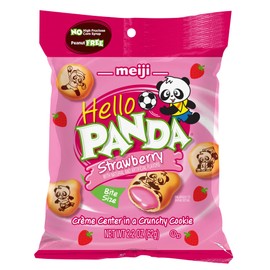 Meiji Hello Panda Cookies, Strawberry Crème Filled - 2.2 oz, Pack of 6 - Bite Sized Cookies with Fun Panda Sports