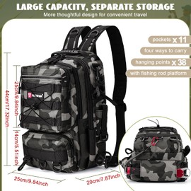 Dolodomy Fishing Backpack With Rod Holder, X-Large Fishing Tackle Storage Bags Fishing Tackle Box Backpack Fishing Tackle Bag(9.84X7.87X17.32inch)