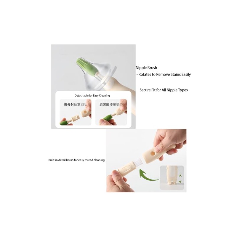 Baby Bottle Cleaning Kit - Liquid-Dispensing Brush System with Nipple