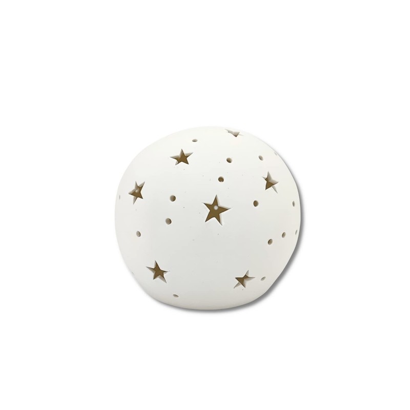 Ceramic LED Ball with Stars White 12 x 10 cm