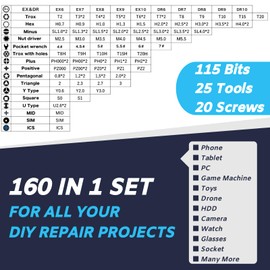 FANACAN 160-in-1 Precision Mechanic Screwdriver Set - Precision Tool Kit for DIY Electronic Repairs, PC, Laptop, Smartphone