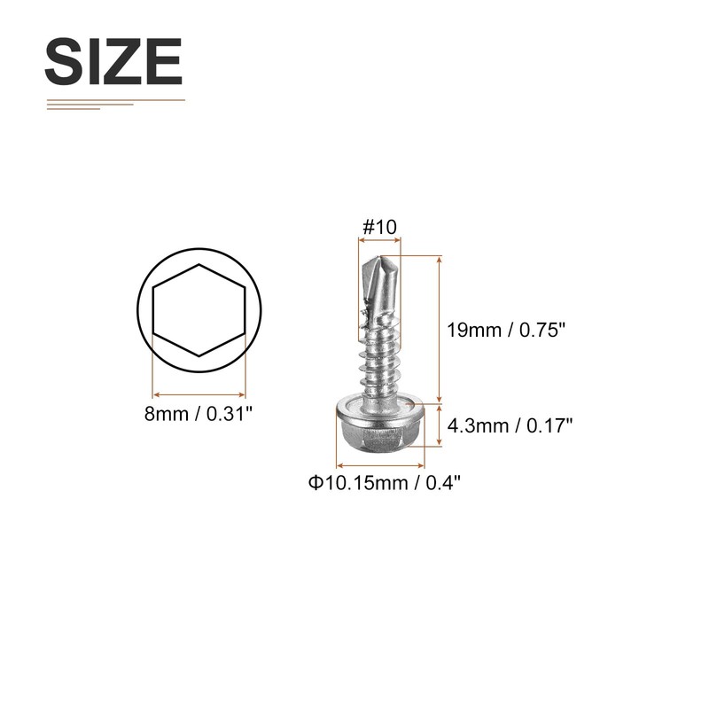 DTGN #10x3/4" Hex Washer Head Self Drilling Screws - 200Pack