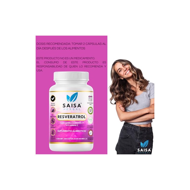 Resveratrol Semilla de uva y Vitamina C 120 cápsulas Antioxidante