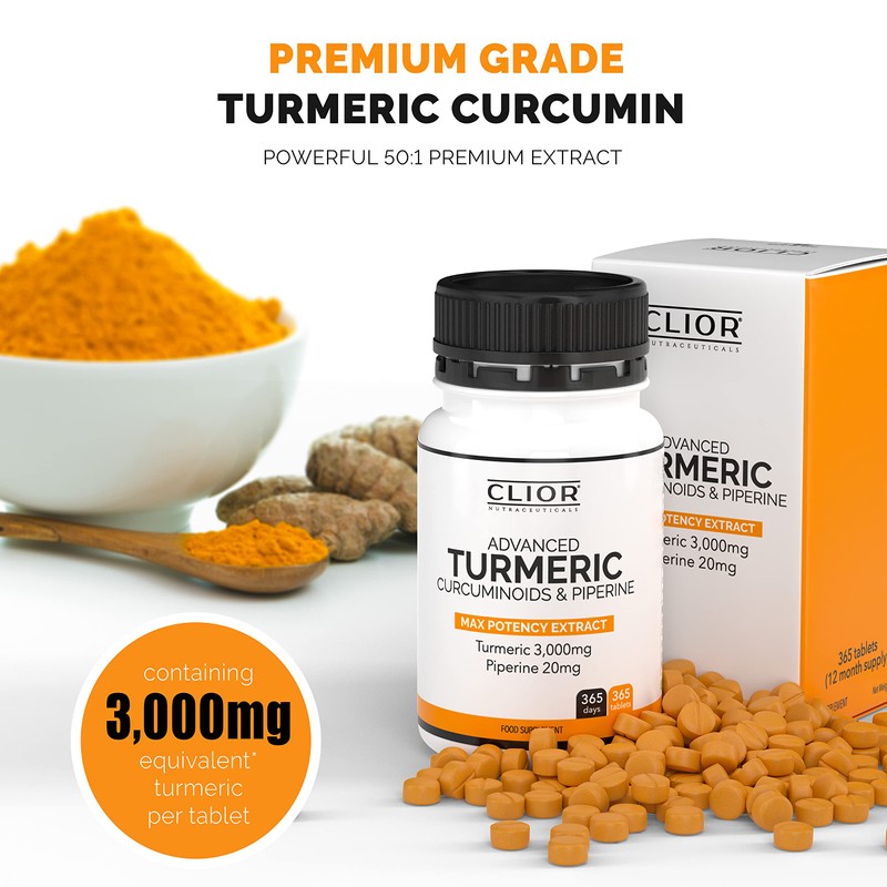 Turmeric Curcumin 3,000mg with Black Pepper x 365 Vegan Tablets