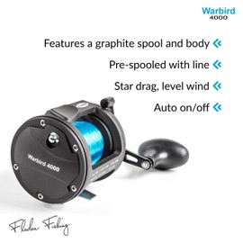 FLADEN Fishing - WARBIRD 4000-1 Ball Bearing Sea Multiplier Reel with Level Wind Star Drag and Line on [11-454000]