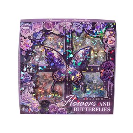 MAFELOE PET Scrapbook Stickers, 100 Sheets of Box Set, Aesthetic Deco Journaling Supplies for Junk Bullet Album Calendars Diary Planner- Flower& Butterfly Series