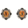 Native American Citrine Silver Post Earrings Sterling Curled Wire Frame