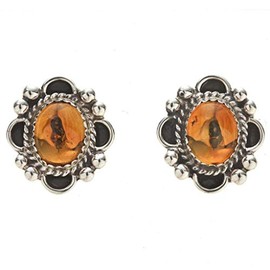 Native American Citrine Silver Post Earrings Sterling Curled Wire Frame 2235