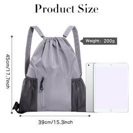 Bomiclss Drawstring Backpack Waterproof Swim Bags, Sports Gym Sackpack with Mesh Pockets, Large Capacity Drawstring Shoulder Bag for School Sports Swimming Gym Travel (Grey)