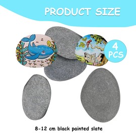 Anevios Pack of 4 8-12 cm Stones for Painting, Smooth Pebbles, Black Painting Stones, Natural River Stones, Decorative Stones, Natural Stone for Art, Craft, Garden Decoration, Flower Pots and