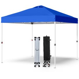 PHONWHON Shades 10x10 Pop Up Canopy with One Push Setup,Heavy Duty Beach Tent with Wheels for Easy Moving, Sun Shelter for Parties,Events, Outdoor Gazebo with 420D Coated Waterproof Blue Fabric