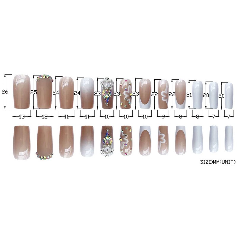 24 Pieces Medium Length False Nails Flower Fake Nails Rhinestone