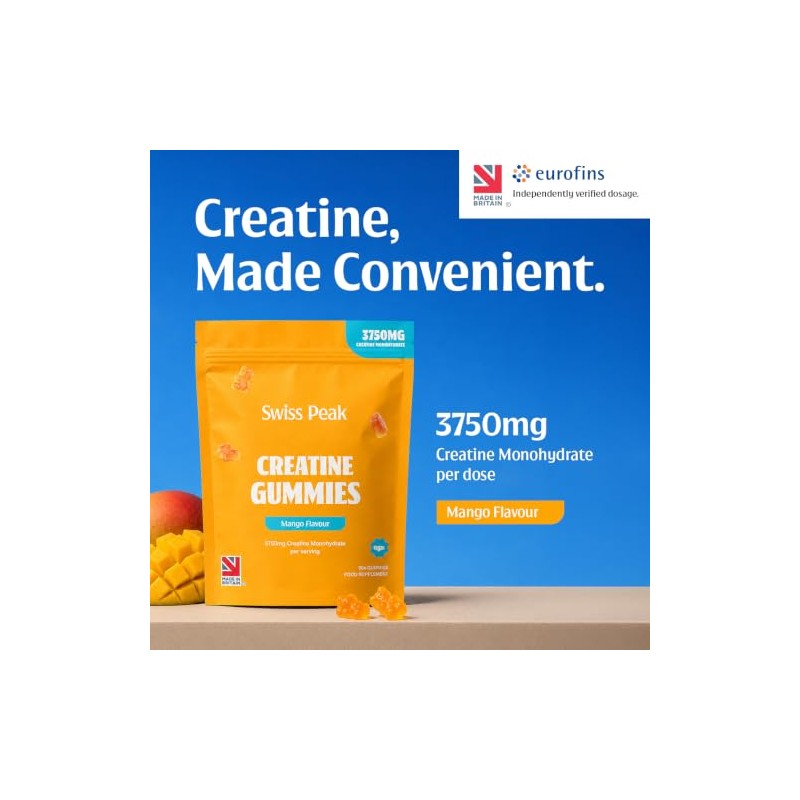 Swiss Peak Creatine Gummies 3750mg Creatine Monohydrate Mango Flavour 90