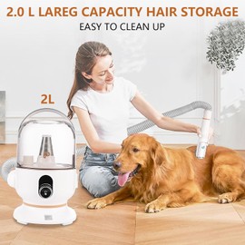 Pet Grooming Vacuum Kit, 13.4Kpa Suction for 99% Pet Hair, Dog Grooming Vacuum With 5 Professional Pet Grooming Tools, Pet Grooming Kit 2L Large Capacity Container,for Dogs Cats Pet Hair Home Cleaning