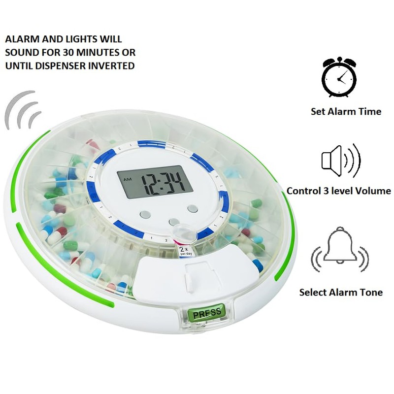 Automatic Pill Dispenser,Locked Medication Dispenser for Elderly with Alarm, 6