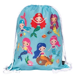 HECKBO Children's Gym Bag Girls - Mermaid Motif - 40 x 32 cm - Printed on Both Sides - Machine Washable - Suitable for Sports, School, Leisure, Nursery, Travel, Mermaid Light Blue