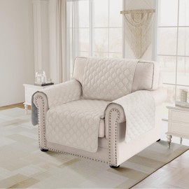 PrinceDeco Chair Cover Slipcover Water Resistant Couch Cover Washable Chair Cover Non-Slip Stay in Place Furniture Protector for Pets Dog Kids(Armchair Cover,Pale Oak)